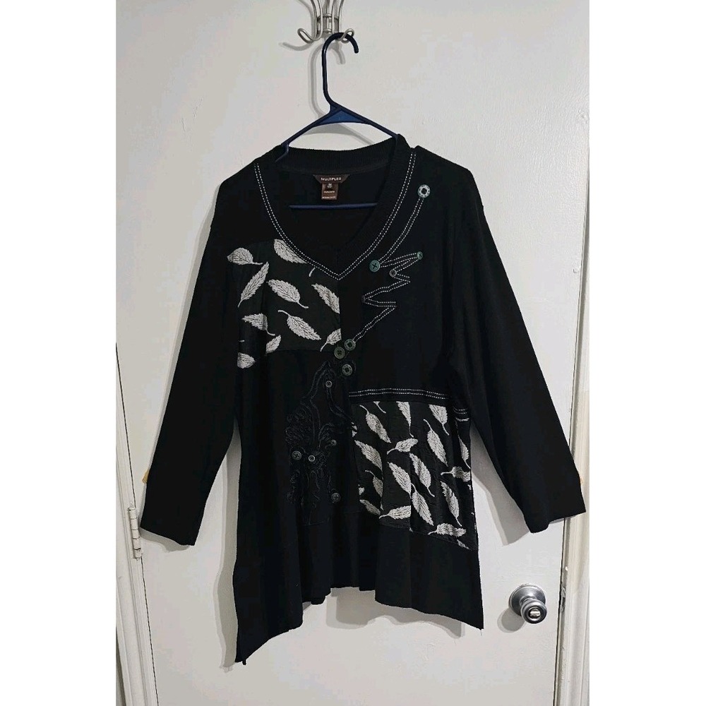 Multiples Mixed Media Sweater Women Sz 0X pullover Black Mature Modest